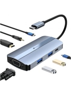 Docking USB Tipo-C Leotec LEDS04/ 2xUSB/ 1xUSB Tipo-C/ 1xUSB Tipo-C PD/ 1xHDMI/ 1xVGA/ 1xAudio/ Azul 2