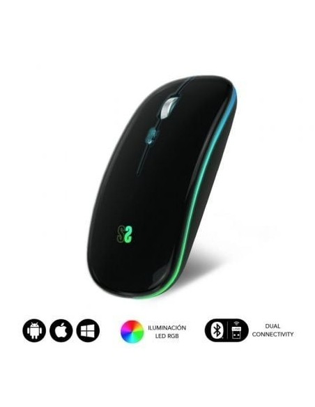 Ratón Inalámbrico por Bluetooth Subblim LED Dual Flat/ Batería recargable/ Hasta 1600 DPI