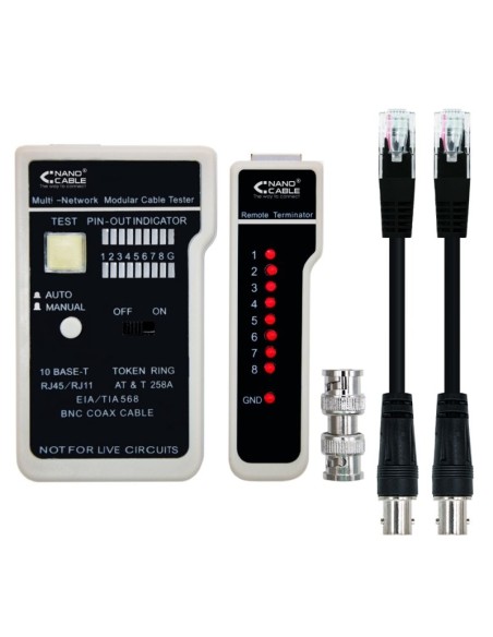 Nanocable Testeador cable RJ11/RJ12/RJ45, coaxial