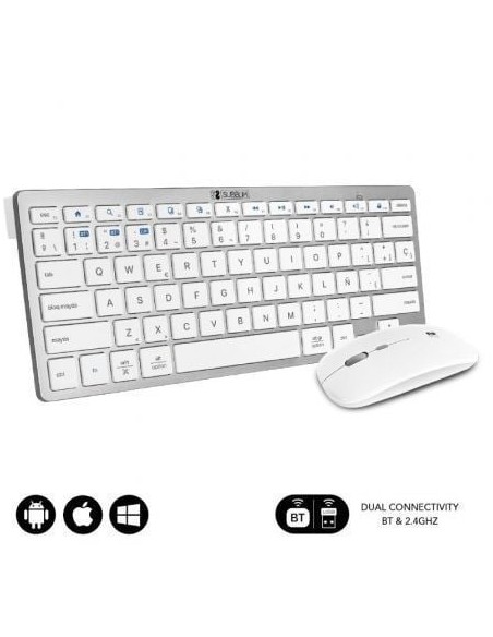 Teclado y Ratón Inalámbrico Subblim OCO010 Combo Multidispositivo Compacto/ Plata
