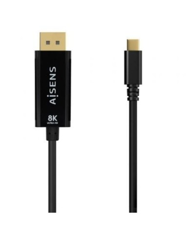 Cable Conversor Aisens A109-0688/ USB Tipo-C Macho - DisplayPort Macho/ Hasta 27W/ 1250Mbps/ 80cm/ Negro