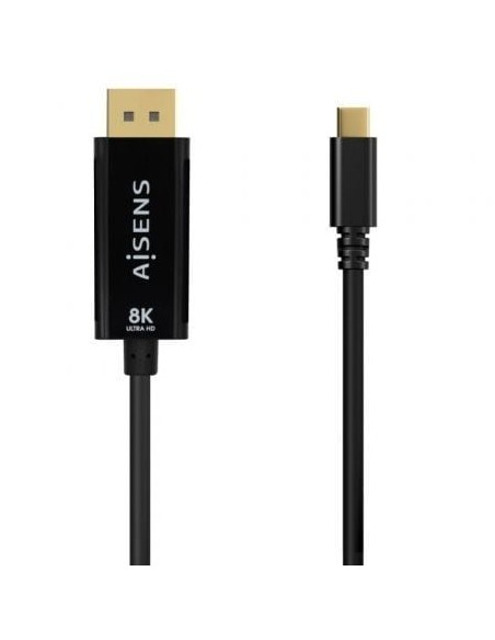 Cable Conversor Aisens A109-0689/ USB Tipo-C Macho - DisplayPort Macho/ Hasta 27W/ 1250Mbps/ 1.8m/ Negro