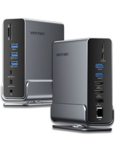 Docking USB Tipo-C Vention TPUH0/ 2xHDMI/ 1xDisplayPort/ 3xUSB Tipo-C/ 5xUSB/ 1xRJ45/ 1xLector de Tarjetas/ 1xJack 3.5/ 1xUSB Tipo-C PD/ Gris 2