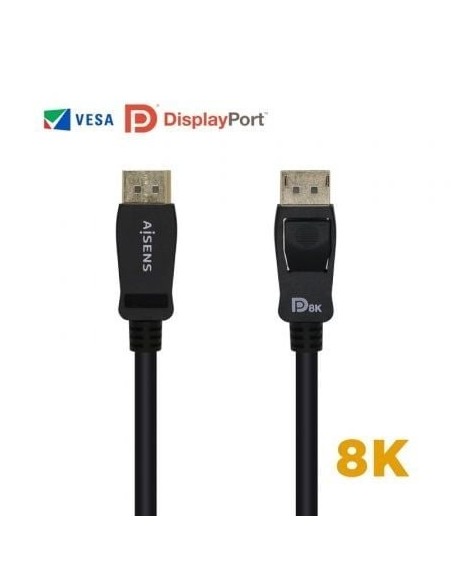 Cable DisplayPort 1.4 8K Aisens A149-0432/ DisplayPort Macho - DisplayPort Macho/ 2m/ Certificado/ Negro