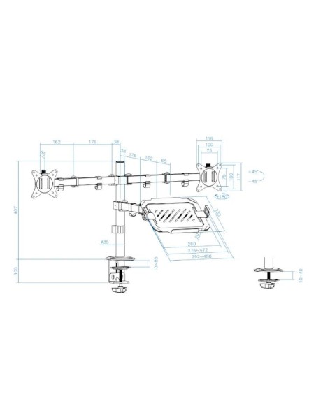 Tooq DB1202TN-B Soporte mesa 2 pantallas+ portatil