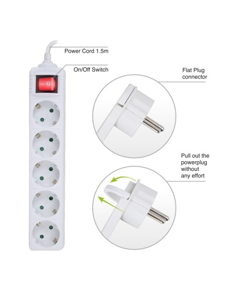 EWENT EW3955  Regleta 5 Tomas / 1 interruptor 1.5m