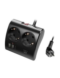 EWENT EW3871 Regleta 2  Shucko 2 Usb-A 1 Usb-C Neg 2