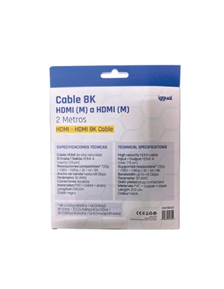 iggual Cable HDMI - HDMI 2'1 8K-60hz 2 metros