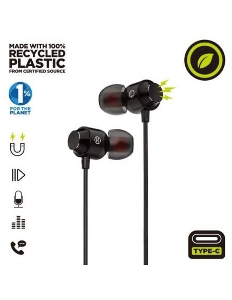 Auriculares Intrauditivos Muvit For Change MCHPH0006/ con Micrófono/ USB Tipo-C/ Negros