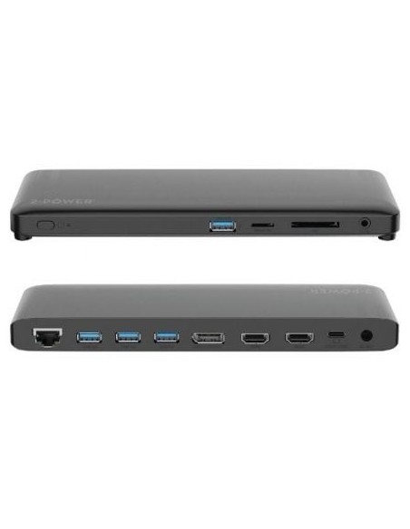 Docking USB Tipo-C 2-Power DOC0117A/ 4xUSB/ 1xUSB Tipo-C PD/ 2xHDMI/ 1xDisplayPort/ 1xJack/ 1xRJ45/ 1xLector Tarjetas SD/ Gris