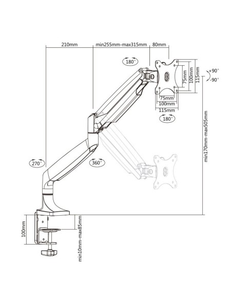 TooQ Soporte mesa incli/gira 1 brazo 13" a 32"