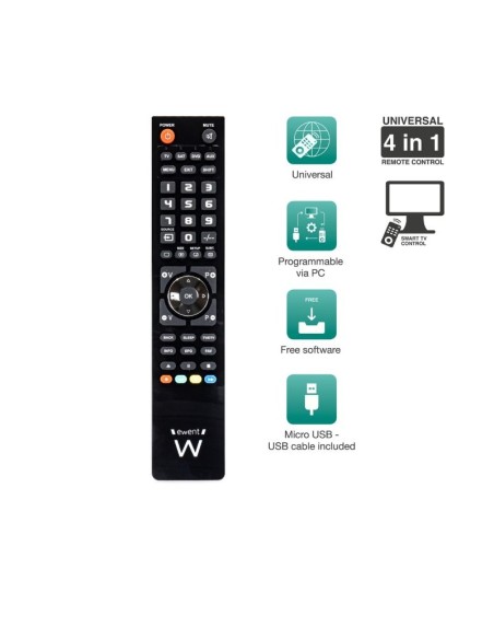 EWENT EW1570 Mando TV 4 en 1 programable x cable