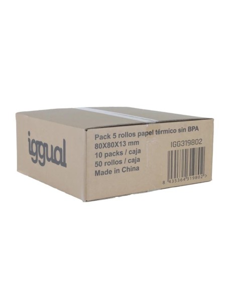 iggual Caja 50 rollos papel térmico sin BPA 80x80