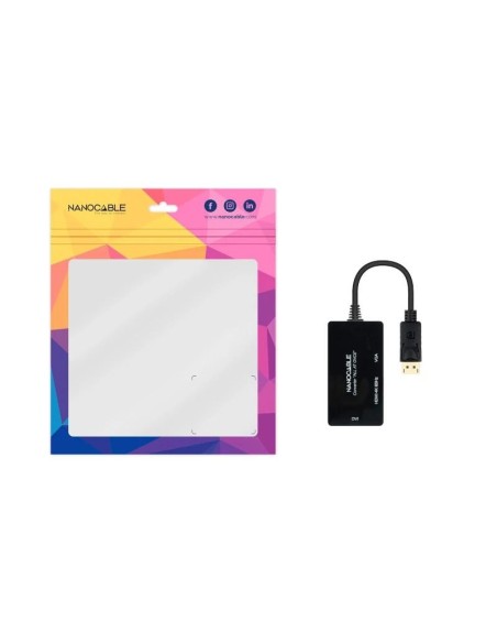 Nanocable Conversor DP a HDMI/DVI/VGA Negro 20 cm
