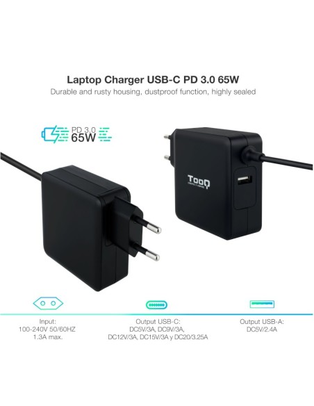 Tooq Cargador portátil conector USB-C 65W