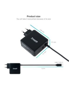 Tooq Cargador portátil conector USB-C 65W 2
