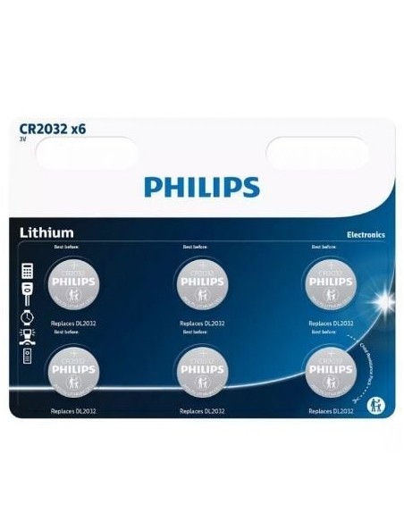Pack de 6 Pilas de Botón Philips CR2032/ 3V
