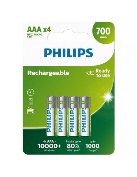 Pack de 4 Pilas AAA Philips R03B4A70/10/ 1.2V/ Recargables