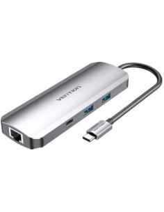 Docking USB Tipo-C Vention TOMHB/ 1xHDMI/ 2xUSB/ 1xUSB Tipo-C/ 1xUSB Tipo-C PD/ 1xRJ45/ 1xLector Tarjetas SD y MicroSD/ Jack 3.5/ Gris