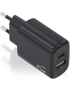 Cargador de Pared GaN Aisens A110-0912/ 1xUSB Tipo-C/ 1xUSB/ 25W/ Negro