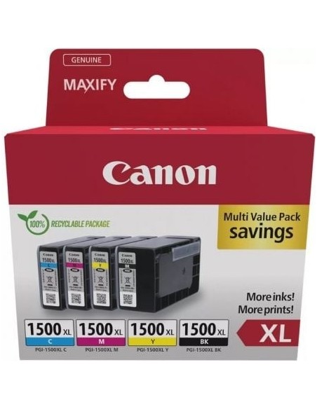 Cartucho de Tinta Original Canon PGI-1500XL Multipack Alta Capacidad/ Cian/ Magenta/ Amarillo/ Negro