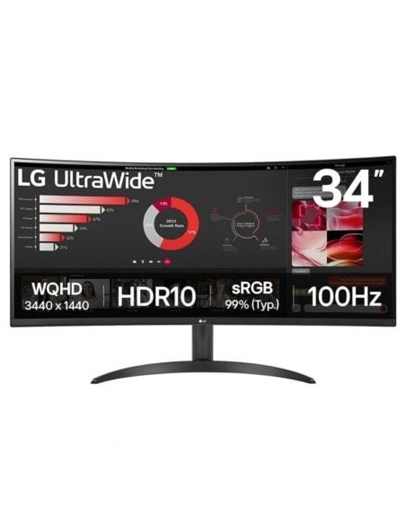 Monitor Profesional Ultrapanorámico Curvo LG 34WR50QK-B 34'/ WQHD/ Negro