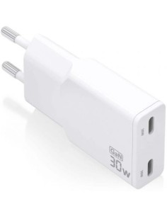 Cargador de Pared GaN Aisens ASCH-30W2P048-W/ 2xUSB Tipo-C/ 30W/ Blanco
