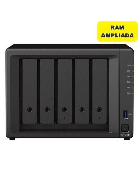 NAS Synology Diskstation DS1522+/ 5 Bahía 3.5'- 2.5'/ 16GB DDR4/ Formato Torre