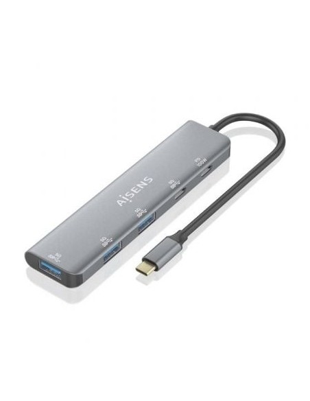 Hub USB Tipo-C Aisens A109-0857/ 3xUSB/ 1xUSB Tipo-C/ 1xUSB Tipo-C PD/ Gris