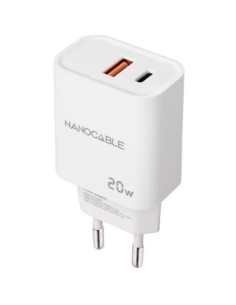 Cargador de Pared Nanocable 10.10.2007/ 1xUSB/ 1xUSB Tipo-C/ 20W/ Blanco