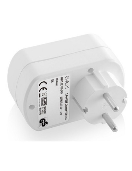 EWENT EW1211 Cargador 2 puertos usb 3'1A