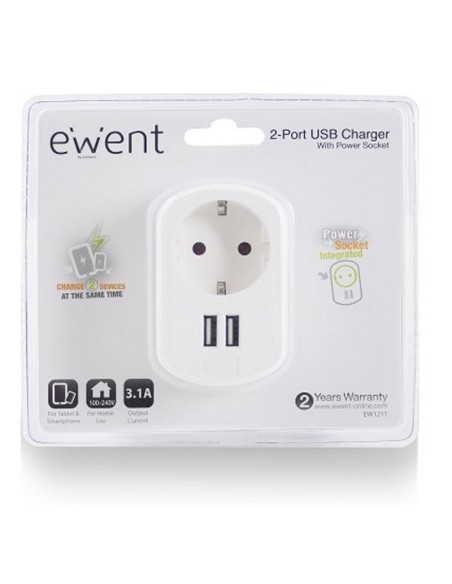 EWENT EW1211 Cargador 2 puertos usb 3'1A