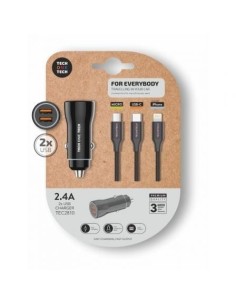 Cargador de Coche Tech One Tech TEC2810/ 2xUSB + Cable 3 en 1/ 12W