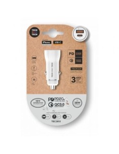Cargador de Coche Tech One Tech TEC2813/ 1xUSB-Tipo C/ 1xUSB/ 38W