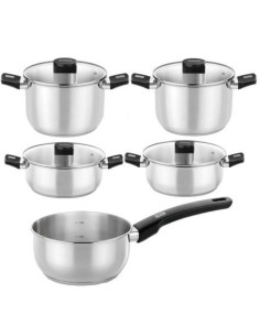 Pack Batería de Cocina Elite Monix M240002/ Cazo Ø14cm/ Ollas Ø20 - 24cm/ Cacerolas Ø20 - 24cm/ Acero Inoxidable/ Apta para Inducción
