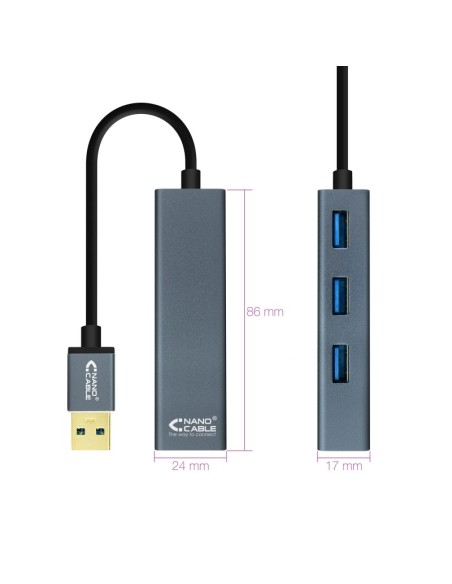 Nanocable Hub USB 3'0 4 x USB 3'0 10cm' Gris