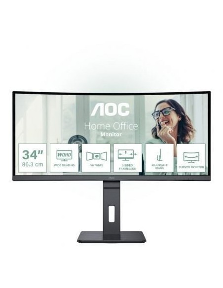Monitor Profesional Curvo AOC CU34P3CV 34'/ WQHD/ Multimedia/ Regulable en altura/ Negro