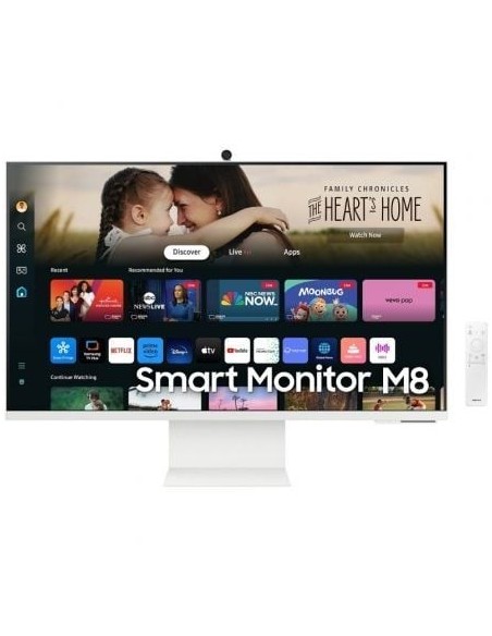 Smart Monitor Samsung M8 S32DM801UU 32'/ 4K/ Multimedia/ Regulable en altura/ Smart TV/ Webcam/ Blanco