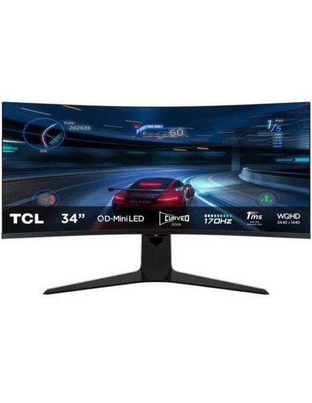 Monitor Gaming Curvo TCL 34R83Q 34'/ WQHD/ 1ms/ 170Hz/ VA/ Regulable en altura/ Blanco y Negro