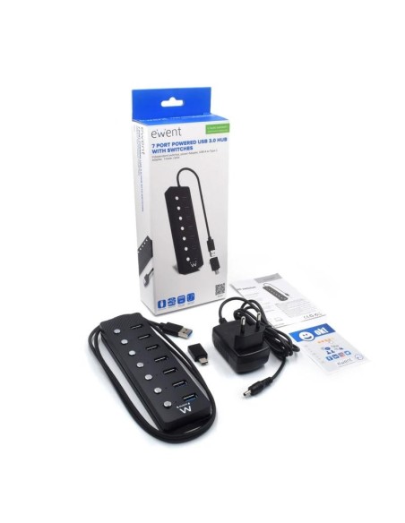 EWENT Hub usb-usb-c 7 ptos interruptor c/alimen'