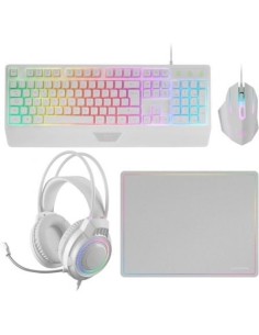 Pack Gaming Mars Gaming MCP124PROWES/ Teclado + Ratón Óptico + Auriculares + Alfombrilla/ Blanco