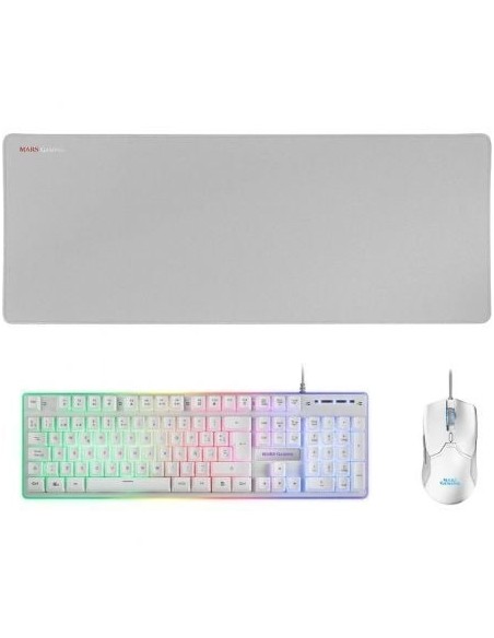 Pack Gaming Mars Gaming MCPX/ Teclado H-MECH  + Ratón Óptico + Alfombrilla/ Blanco