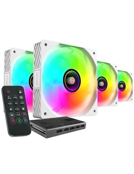 Pack 4 Ventiladores Mars Gaming MF-SI4KIT/ 12cm + HUB + Mando a Distancia/ ARGB/ Blancos