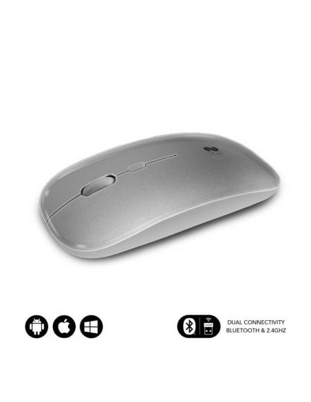 Ratón Inalámbrico por Bluetooth Subblim Dual Flat/ Batería recargable/ Hasta 1600 DPI/ Plata