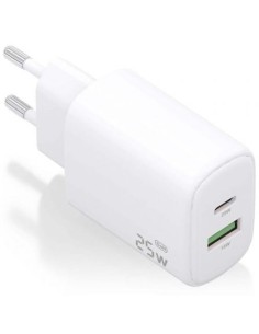 Cargador de Pared GaN Aisens A110-0911/ 1xUSB Tipo-C/ 1xUSB/ 25W/ Blanco