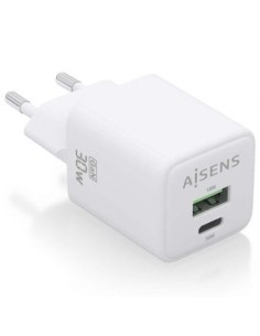 Cargador de Pared GaN Aisens ASCH-30W2P037-W/ 1xUSB Tipo-C/ 1xUSB/ 30W