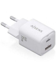 Cargador de Pared GaN Aisens ASCH-35W2P024-W/ 1xUSB Tipo-C/ 1xUSB/ 35W