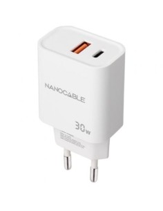 Cargador de Pared Nanocable 10.10.2011/ 1xUSB/ 1xUSB Tipo-C/ 30W/ Blanco