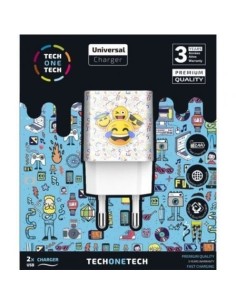 Cargador de Pared Tech One Tech Emojitech Smile TEC2502/ 2xUSB/ 12W/ Blanco