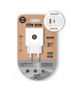 Cargador de Pared GaN Tech One Tech GaN TEC2270/ 1xUSB Tipo-C/ 1xUSB/ 65W/ Blanco